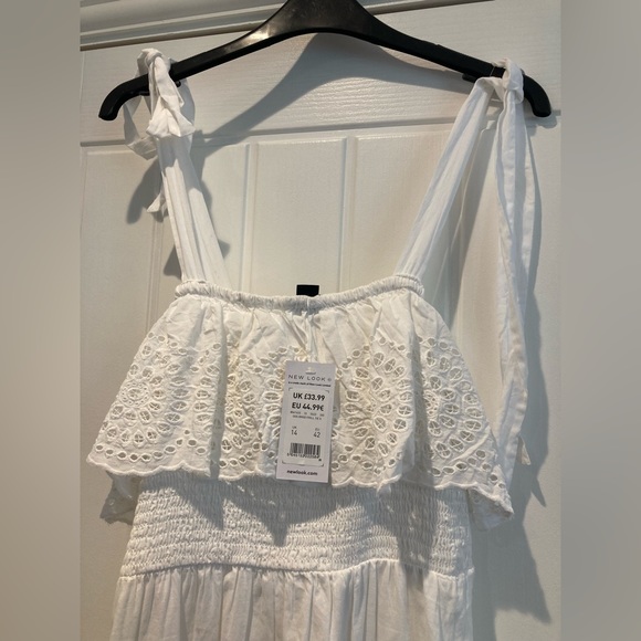 New Look white maxi dress with broderie trim tie strap ladies size 14 new - Picture 2 of 5